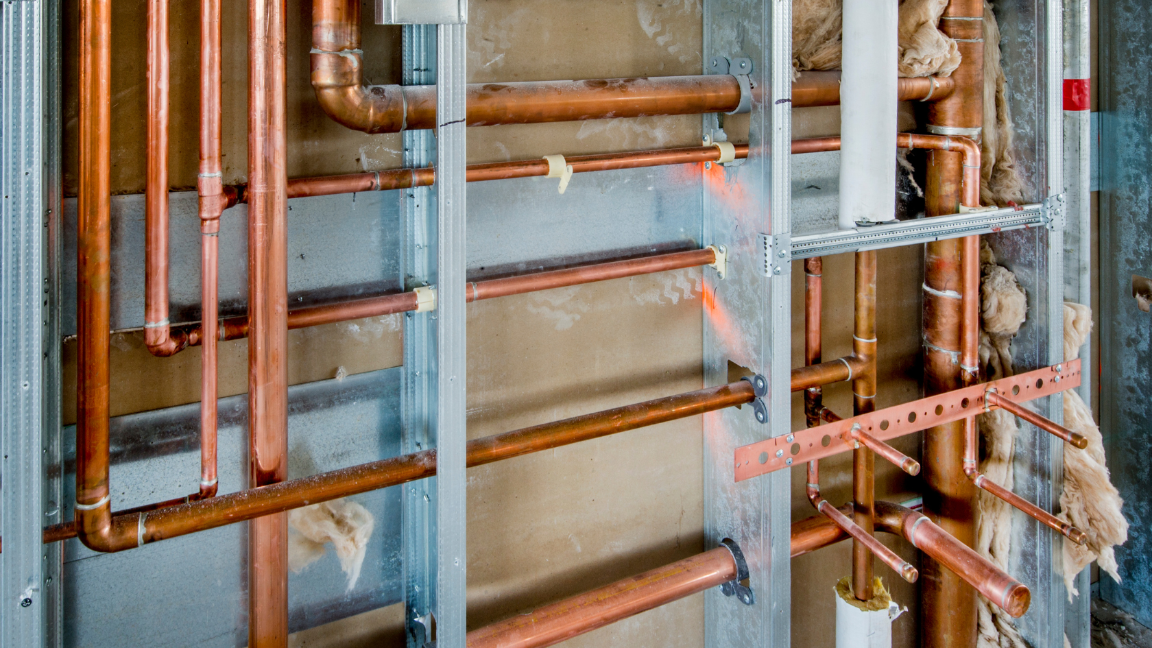 Copper pipes and piping in a building